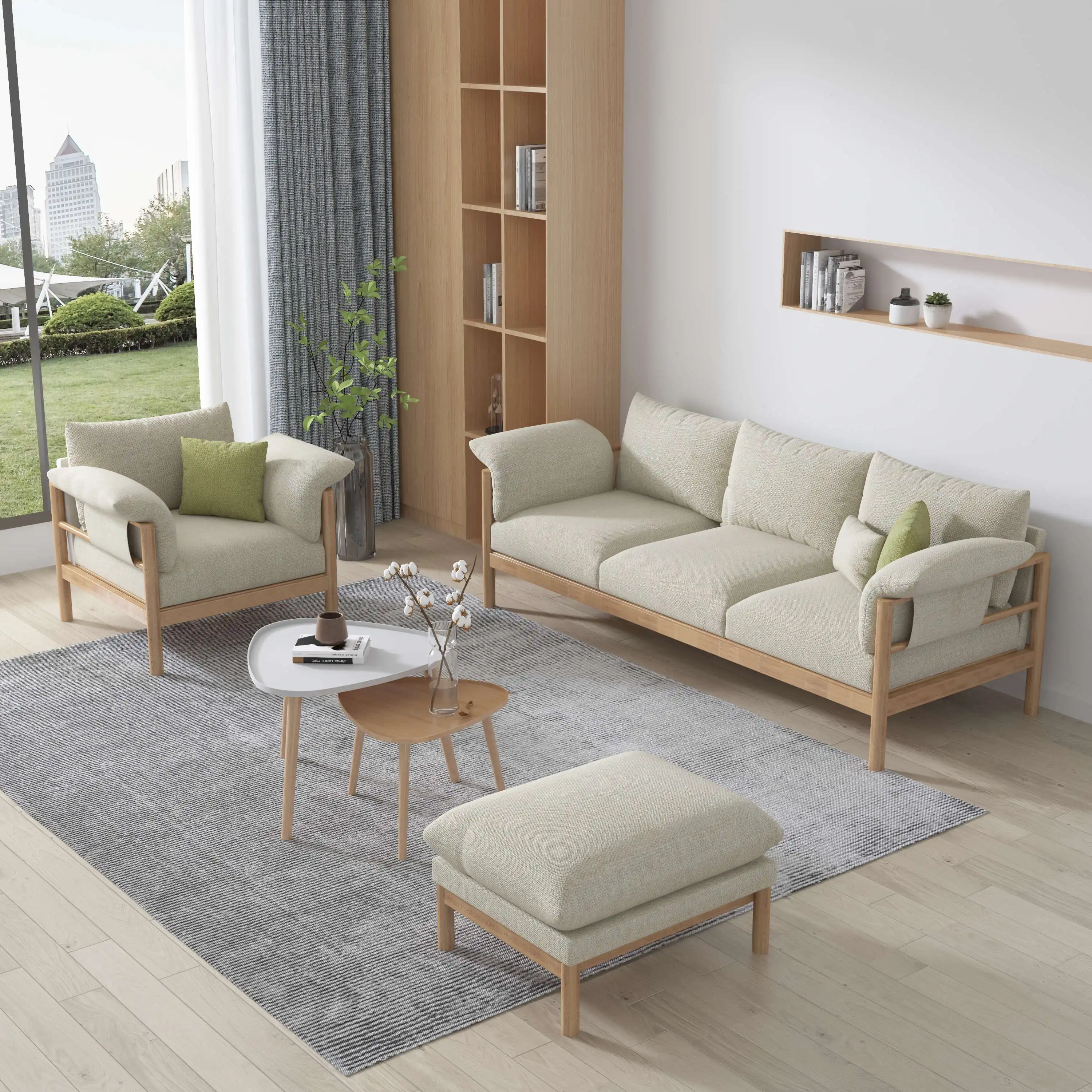 Bingkai Kayu Ash Solid Gaya Eropa Ruang Tamu Sofa Interior Rumah 3 Dudukan Sofa Modern Bagian Sofa Malas Anak Laki-laki Set Mebel