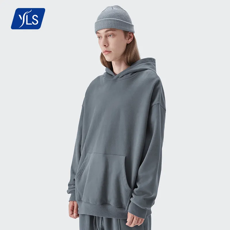 YLS新製品460Gsmフレンチテリー100% オーガニックコットンカスタム刺Embroidered厚手の男性ブランクマッチングパーカー