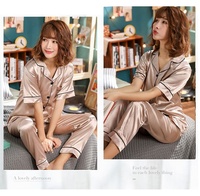 Ensemble de pyjama en satin à manches courtes Printemps Été Femmes Soie glacée Pijama Vêtement de nuit Pyjamas Grande taille 5XL Ensemble de vêtements de nuit