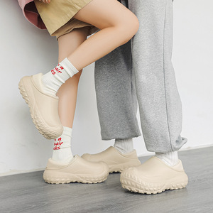 Thick Soled <b>Platform</b> Slippers With Fleece Lining Warm Outdoor Slip On Shoes For Men Solid Color Khaki Gray Black - Product Image 4