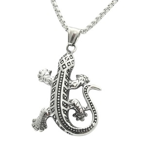 yunnique <b>Titanium</b> Steel Gecko Pendant Men's Stainless Steel Animal Necklace Punk Retro Style Fashion Jewelry Geometric Design - Product Image 5