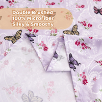Ensemble de draps de lit en microfibre de haute qualité, 4 pièces, violet, motif papillon, avec taies d'oreiller