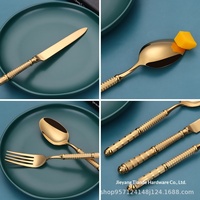 Ensemble de couverts portables de luxe léger, style vintage, en acier inoxydable 304, haut de gamme, couteaux à steak, fourchettes, cuillères, finition miroir