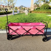 Chariot de transport pliable à quatre roues avec plateforme étendue en acier, idéal pour la plage, le jardin et le shopping