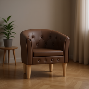 Sillón de piel sintética marrón medio con respaldo capitoné y patas de plástico para sala de estar - Product Image 2