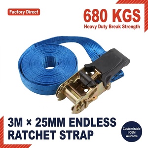 Correa de Amarre de Trinquete de Alta Resistencia de 1 Pulgada (25mm) y 3m, 680 kg, Poliéster Azul Sin Fin para Camiones, Remolques y Motocicletas (Sin Ganchos) - Product Image 1