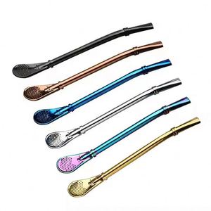 Bombilla réutilisable en acier inoxydable coloré pour Yerba Mate avec cuillère, paille filtrante pour boissons - Product Image 1