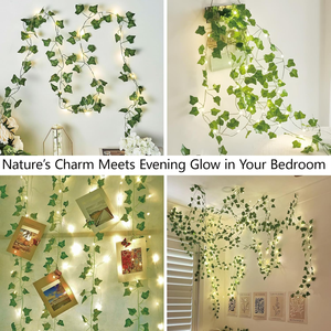Guirlande lumineuse artificielle en forme de lierre 10m 100 <span class=keywords><strong>LED</strong></span> IP44 Blanc chaud Fonctionnant sur piles avec télécommande pour usage intérieur/extérieur - Product Image 5