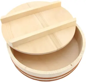 Bambus Oke Sushi Hangiri, plateau circulaire japonais pour sashimi, baril à sushi pour chirashi, bac à mélanger le riz à sushi en bois <span class=keywords><strong>de</strong></span> pin, cuivre blanc - Product Image 1