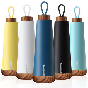 Bouteille d'eau isotherme à double paroi en acier inoxydable, design mince et élégant, couvercle en bois, 500 ml, logo personnalisé, maintien thermique 12-24 heures - Product Image 4