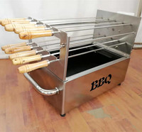 Haute Acier Inoxydable Deux Couches Portable BBQ Grill Rotissoire Brochette Argent Charbon De Bois Grill Chariot Pliant pour Camping En Plein Air