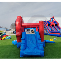 Toboggan aquatique gonflable à double piste sur le thème de l'océan avec piscine, style pieuvre rose, toboggan gonflable commercial pour événements