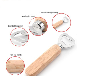木製ハンドル付きカスタムロゴバーステンレススチールビールオープナー飲用ボトルオープナー - Product Image 6