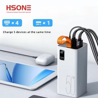 Batterie externe Li-Polymère 50000 mAh à affichage numérique, charge rapide 20W, 4 ports USB, Micro USB, Type-C, haute capacité, charge sans fil