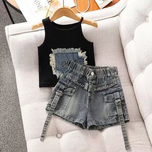 Conjunto <span class=keywords><strong>de</strong></span> <span class=keywords><strong>Ropa</strong></span> <span class=keywords><strong>de</strong></span> Punto <span class=keywords><strong>de</strong></span> Moda <span class=keywords><strong>de</strong></span> 2 Piezas para Niños, Verano 2026, Camiseta Negra <span class=keywords><strong>de</strong></span> Manga Corta con Parches Lindos + Pantalones <span class=keywords><strong>de</strong></span> Moda - Product Image 2