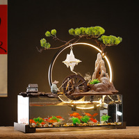 Céramique rocaille cascade ornement intérieur fumée cascade fontaine d'eau avec aquarium léger pour décor de bureau à domicile