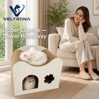 Mobilier pour chat en carton ondulé, 2 niveaux, avec griffoir, condo, plateau lounge incurvé, porte cintrée et fenêtre en forme de fleur, vente en gros