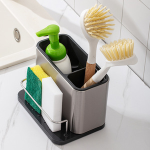 Dish <b>Soap</b> Dispenser 3-in-1 Sponge <b>Holder</b> for Kitchen Sink Stainless Steel, Rustproof - Product Image 3