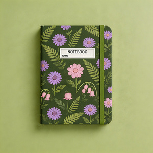Carnet à couverture rigide vert floral personnalisé A5, journal <span class=keywords><strong>botanique</strong></span> avec bande élastique pour cadeaux - Product Image 1