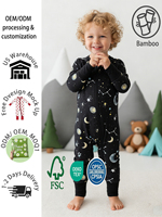 Jumpsuit Bayi Serat Bambu Uniseks Midnight Starry Night Cetak Digital Lengan Panjang Ritsleting Penutup Kaki Dapat Dilipat