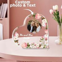 Cadre photo personnalisé en acrylique en forme de cœur, plaque nominative florale personnalisée, décoration de mariage, anniversaire, décoration de la maison, cadeau