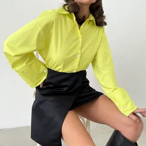 사용자 정의 2024 봄 새로운 패션 여름 여성 긴 소매, 노란색 티셔츠 인기 레오파드 무늬 캐주얼 블라우스/