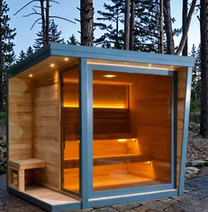 Cabine de sauna extérieure premium HELIUS pour 6 personnes |   Sauna à vapeur en épicéa carbonisé pour spa de jardin et retraite bien-être - Product Image 5