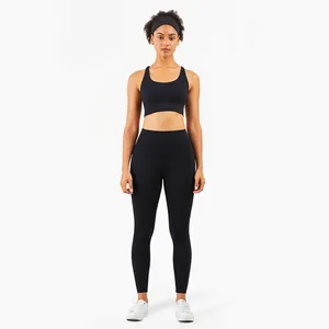 Wholesale 2 Piece Soft Yoga Set Back Pocket Gym Legging Sexy Women Sports Bra