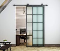 Personnalisé 36 po. X 84 po. Porte de grange avec kit de quincaillerie pour porte coulissante de 6,6 pieds Design graphique en verre massif Porte en son en acier inoxydable