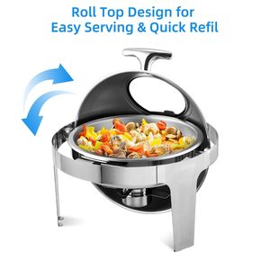 Chauffe-Plat Rond en Acier Inoxydable avec Couvercle Roulant, Bain-Marie Professionnel pour Buffet et Restauration Hôtelière avec Fenêtre en <span class=keywords><strong>Verre</strong></span> - Product Image 2