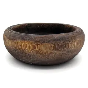 Primitives 단단한 나무 기능 및 수집 가능한 그릇 빈티지 라운드 손으로 조각 된 나무 그릇