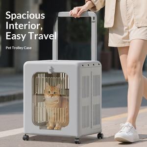 Valise de <span class=keywords><strong>transport</strong></span> <span class=keywords><strong>pliable</strong></span> à 4 roues en plastique pour animaux de compagnie avec fermeture à loquet, sac respirant portable pour chat - Product Image 2