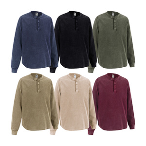 Camiseta Henley de gran tamaño para hombre, manga larga, tapeta con botones, textura de gofre, tinte de cera y <span class=keywords><strong>ropa</strong></span> de calle desgastada lavada, cuello redondo, Invierno - Product Image 5