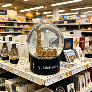 Harz-Schneekugel mit St. Michaelis-Kirche als Souvenir, Kristallkugel als Schreibtisch-Dekoration, Europäisches Gebäudemodell für Touristen - Product Image 3