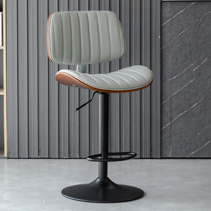 Sgabello da Bar in Legno Massello di Lusso, Sedia Alta Regolabile per Casa e <span class=keywords><strong>Isola</strong></span>, Stile Europeo <span class=keywords><strong>con</strong></span> Schienale - Product Image 5