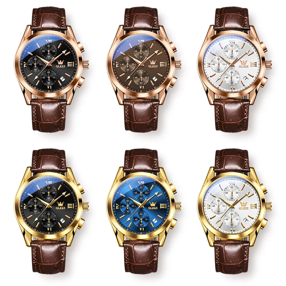 Olevs 2872 relógios de pulso de couro, à prova d'água, clássico, genuíno, relógios de pulso de quartzo