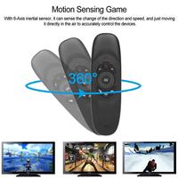 2.4G RF Remote Control Air Mouse Bahasa Inggris Rusia Spanyol Keyboard Nirkabel Lampu Latar Suara C120 untuk Android Smart TV Box