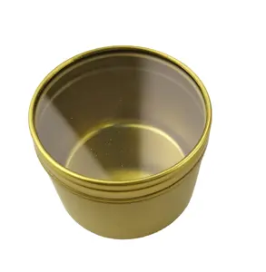 Caixa de lata de vela com janela transparente, mini caixa de presente de lata 20g, carrinho de chá, estojo de lata dourado