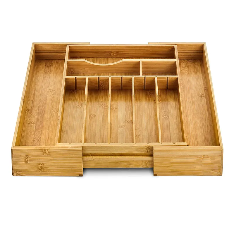 Erweiterbare Bambus besteck ablage Holz Küchen schublade Organizer Schubladen unterteiler für Besteck und Küchen utensilien