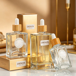 In Stock 15ml 30ml 50ml Flat Rectangle Glass Essential Oil Bamboo Serum Dropper Bottle With Paper Box - Product Image 1