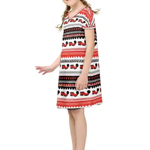 个性化希腊Tsarouchia图案夏季儿童短袖裙子批发3D印花印度部落女孩连衣裙