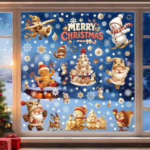 Autocollants de Noël élégants pour fenêtres, flocons de neige et cerfs givrés, adhésifs statiques pour portes vitrées et décorations de fêtes d'hiver - Product Image 4