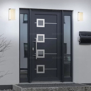 <span class=keywords><strong>Porte</strong></span> pivotante moderne en bois avec revêtement en verre trempé en aluminium pour l'entrée principale des maisons, vente chaude au Togo - Product Image 6