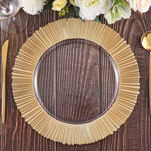 Assiettes rondes en plastique transparent de luxe de 33 cm avec bord doré, assiettes à dîner en verre pour la décoration de <span class=keywords><strong>mariage</strong></span> - Product Image 5