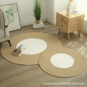 Tapis de sol rond en coton blanc antidérapant pour salon, tapis uni - Product Image 3
