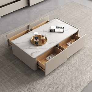 Modern Luxury Marble Top Wooden Tv Stand and <strong>Coffee</strong> <strong>Table</strong> Set <strong>Rectangle</strong> for Home Living Room Multifunctional Furniture Design - Product Image 5