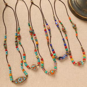 Vintage Tibetan-Style <strong>Nepali</strong> Ethnic <strong>Beaded</strong> Necklace Original Colorful Turquoise Copper Charm Braided Pendant Fashionable - Product Image 1
