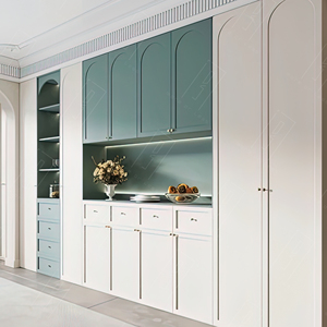 Credenza Multifunzione in Legno Ecologico Stile Country Francese con Ante Verde <span class=keywords><strong>Lago</strong></span> e Bianco Crema per Arredamento Rustico - Product Image 1