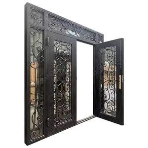 Décoration antique fleur avant <span class=keywords><strong>Double</strong></span> noir ancien forgé extérieur catalogue <span class=keywords><strong>porte</strong></span> en fer à vendre - Product Image 2