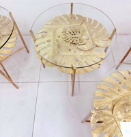 Ensemble de tables basses de luxe en verre feuille avec base en laiton cuivré, tables d'appoint rondes contemporaines pour salon et hôtel